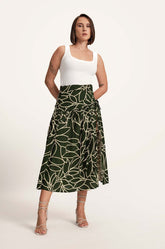 High Slit Skirt - GREEN PRINTED